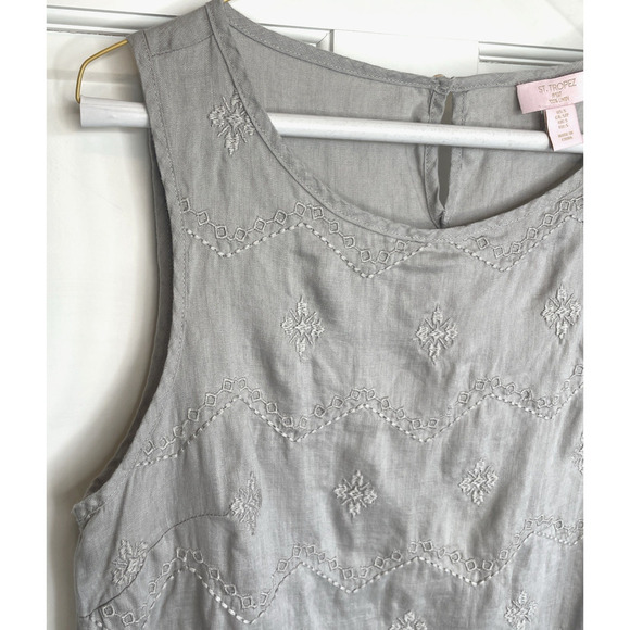 St. Tropez West Women’s Embroidered Linen Sleeveless Blouse Sz S Boho Lagenlook - Picture 11 of 14